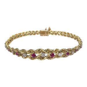 SOLD 14K Yellow Gold Ruby & Diamond Graduating Rope Bracelet